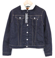 REPLAY Women's L Blue Denim Jacket Cotton Stretch Cropped Single-Breasted