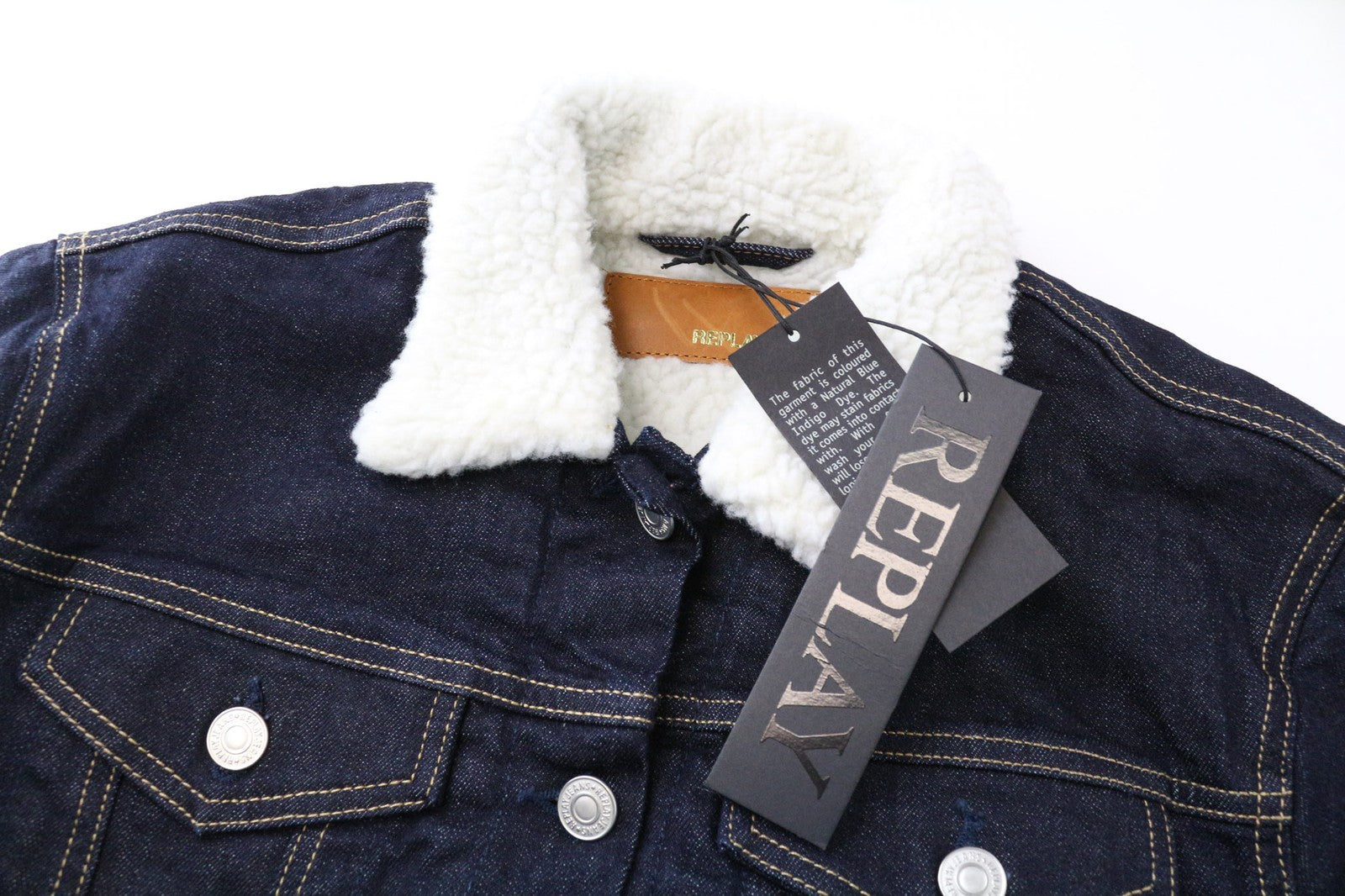 REPLAY Women's L Blue Denim Jacket Cotton Stretch Cropped Single-Breasted