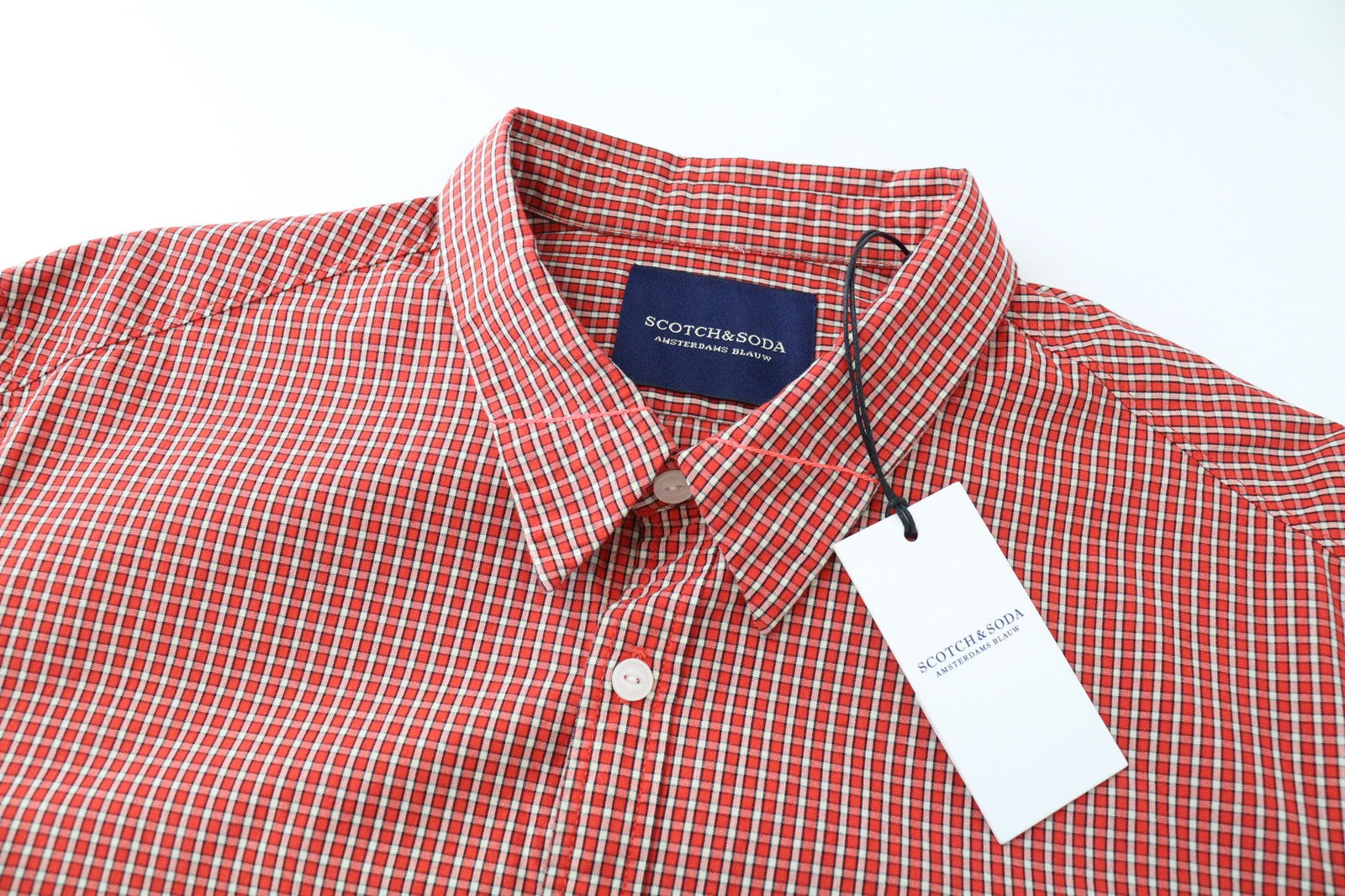 SCOTCH & SODA Men's ~M Red Gingham Check Shirt Button Up Melange Spread Collar