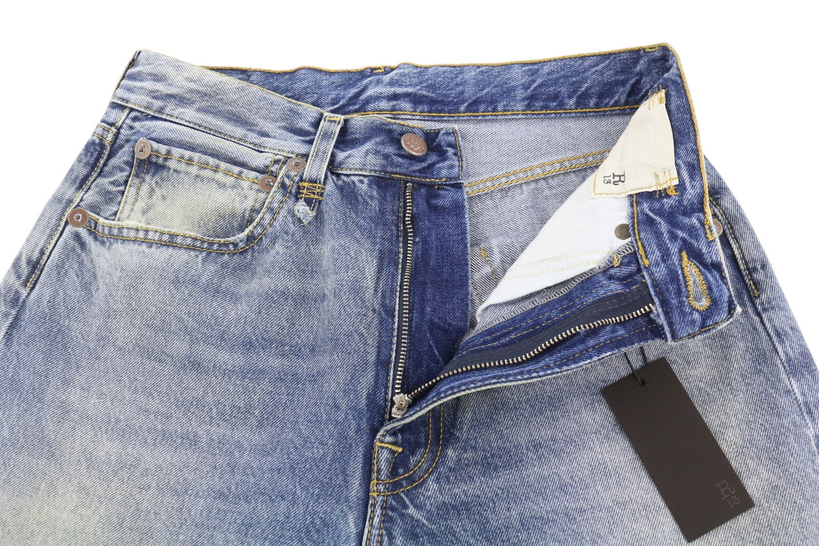 R13 Cuffed X-BF Women Jeans 23 Jasper Ankle Zip Fly Washed Faded SS25 Blue
