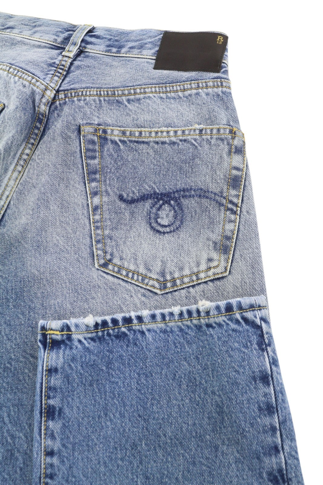 R13 Cuffed X-BF Women Jeans 23 Jasper Ankle Zip Fly Washed Faded SS25 Blue