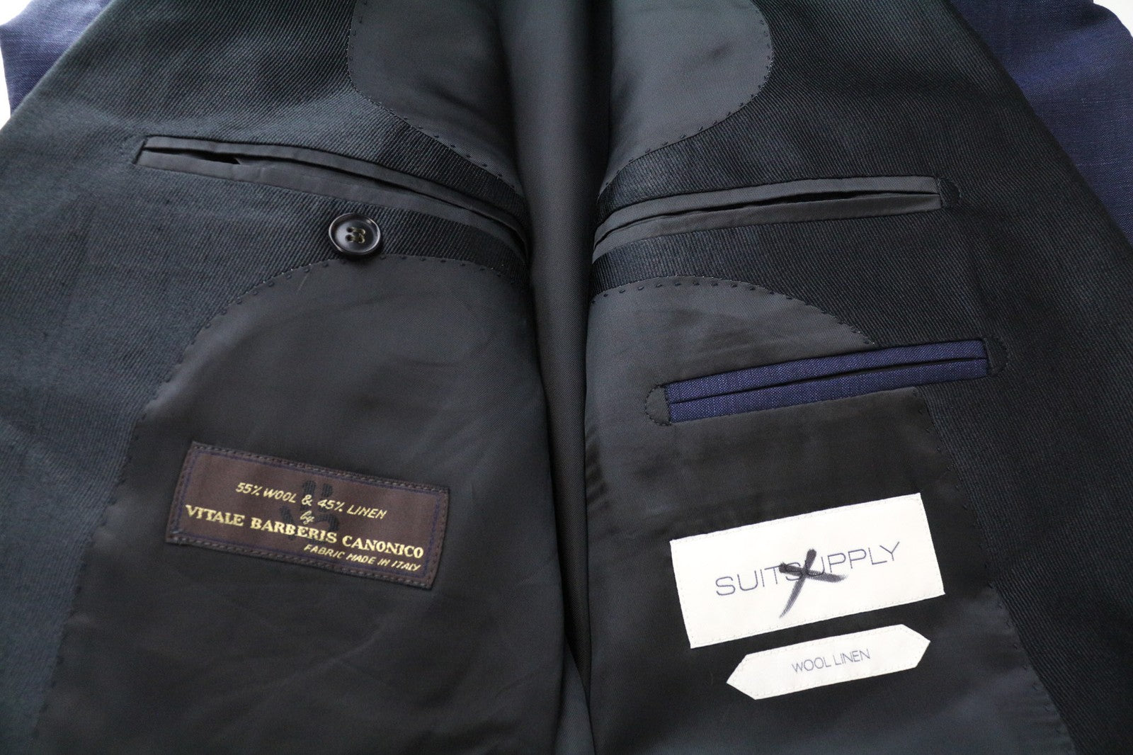SUITSUPPLY Verona Men's UK38R Navy Blue Wool Linen Tuxedo Blazer Slim Melange