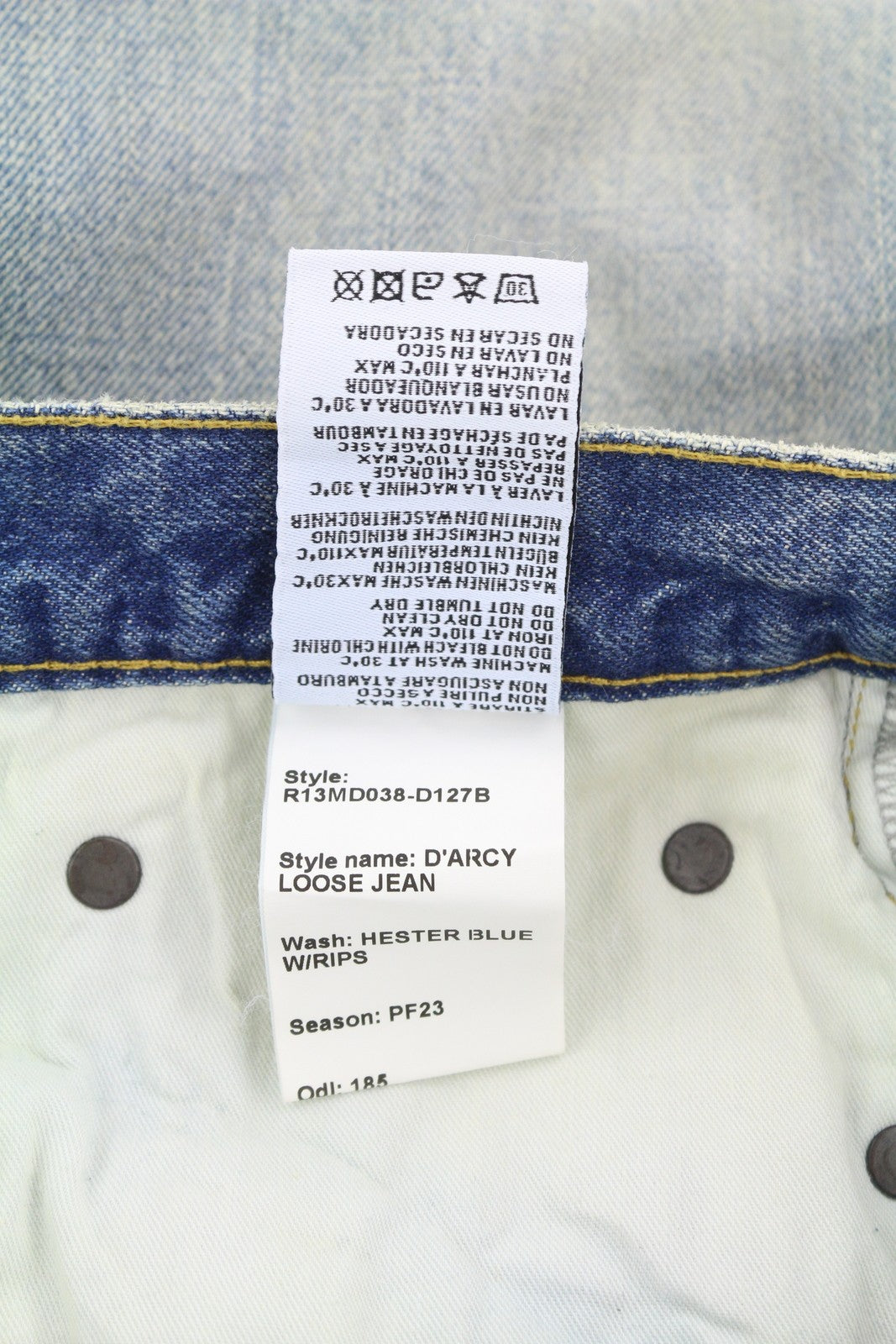 R13 D'Arcy Loose Women Jeans 32 Hester Blue W/Rips Distress Washed Faded Blue