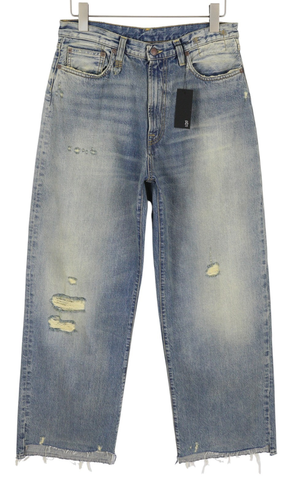 R13 D'Arcy Loose Women Jeans 32 Hester Blue W/Rips Distress Washed Faded Blue