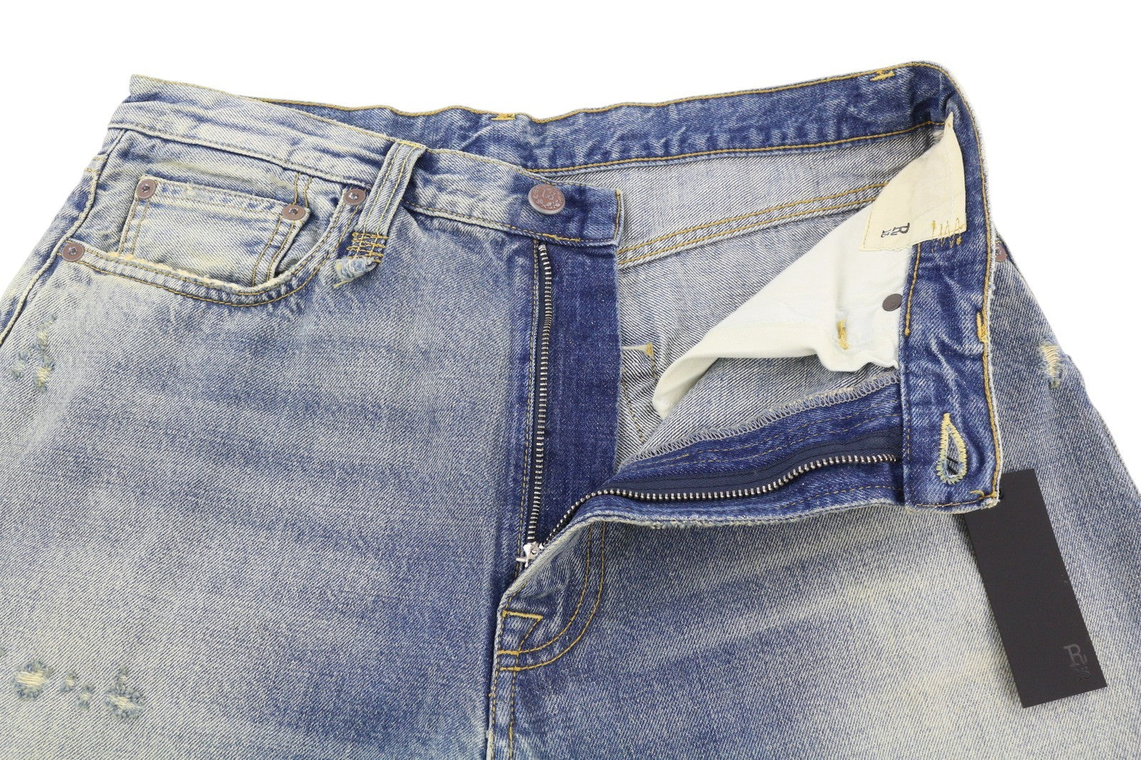 R13 D'Arcy Loose Women Jeans 32 Hester Blue W/Rips Distress Washed Faded Blue