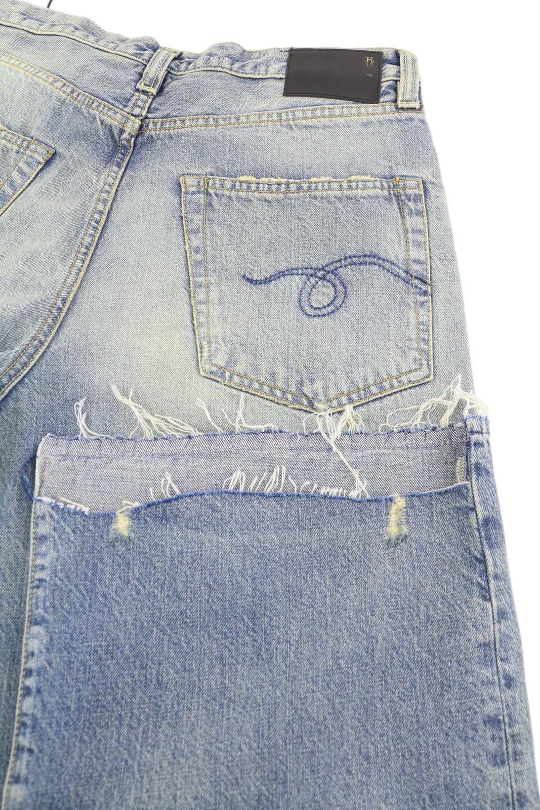 R13 D'Arcy Loose Women Jeans 32 Hester Blue W/Rips Distress Washed Faded Blue