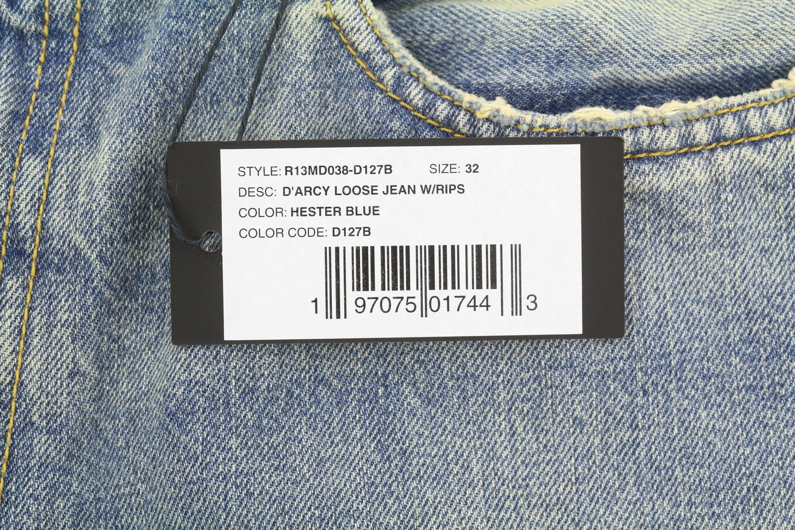 R13 D'Arcy Loose Women Jeans 32 Hester Blue W/Rips Distress Washed Faded Blue