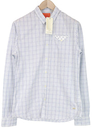 SCOTCH & SODA Men's M Light Blue Check Cotton Shirt Melange Slim Button Up