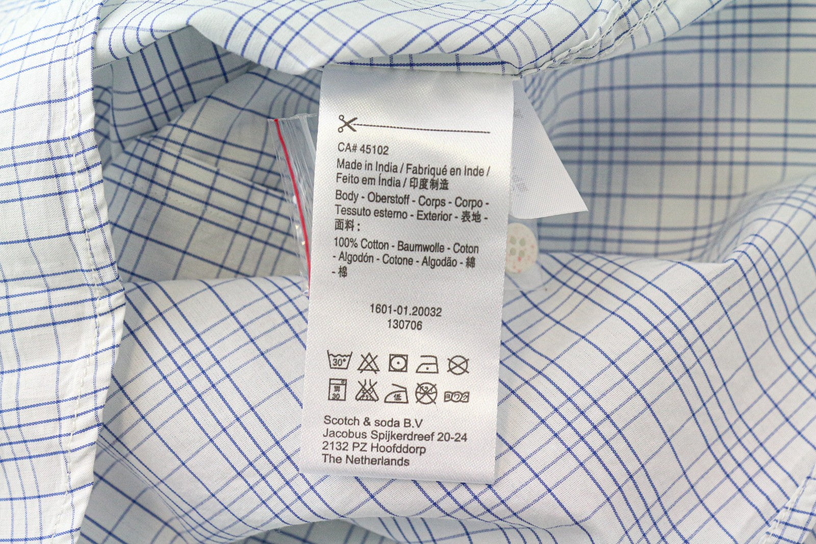 SCOTCH & SODA Men's M Light Blue Check Cotton Shirt Melange Slim Button Up