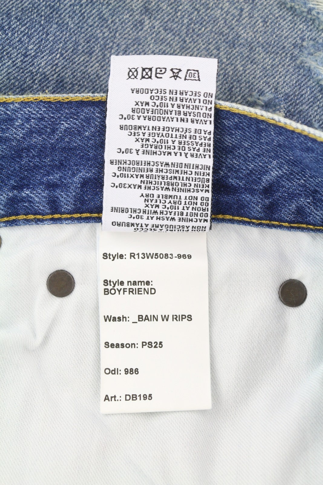 R13 Boyfriend Women Jeans 29 Bain W Rips Distress Faded Ankle PS25 RRP€595