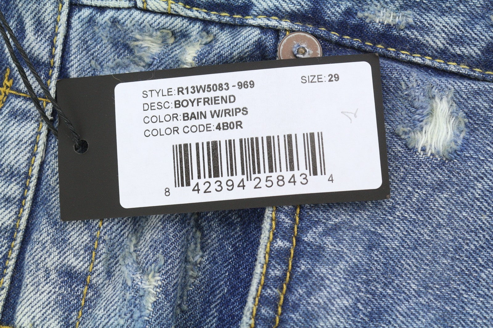 R13 Boyfriend Women Jeans 29 Bain W Rips Distress Faded Ankle PS25 RRP€595