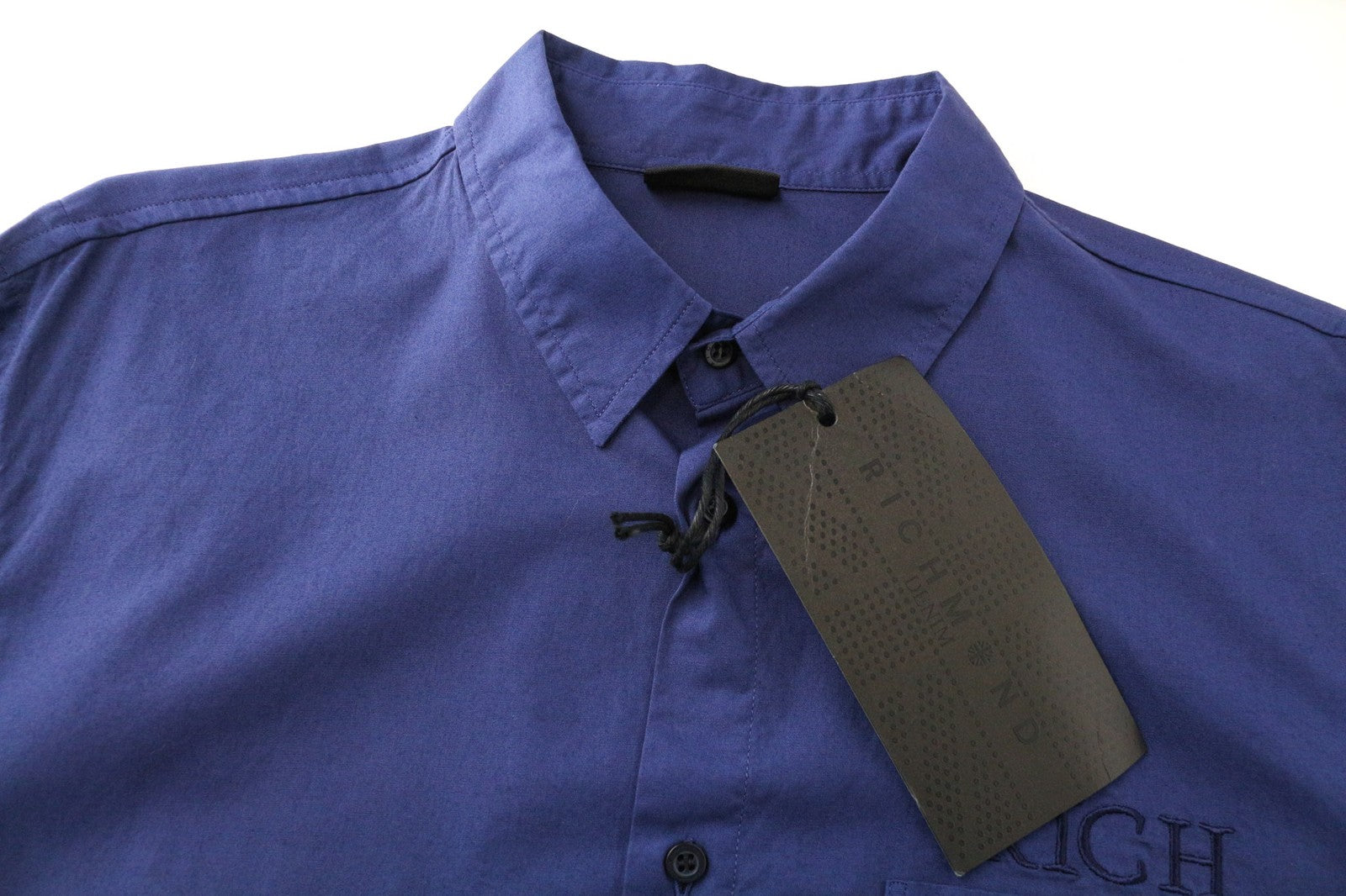 RICHMOND Men's Blue Cotton Stretch Shirt L Logo Chest Long Sleeve