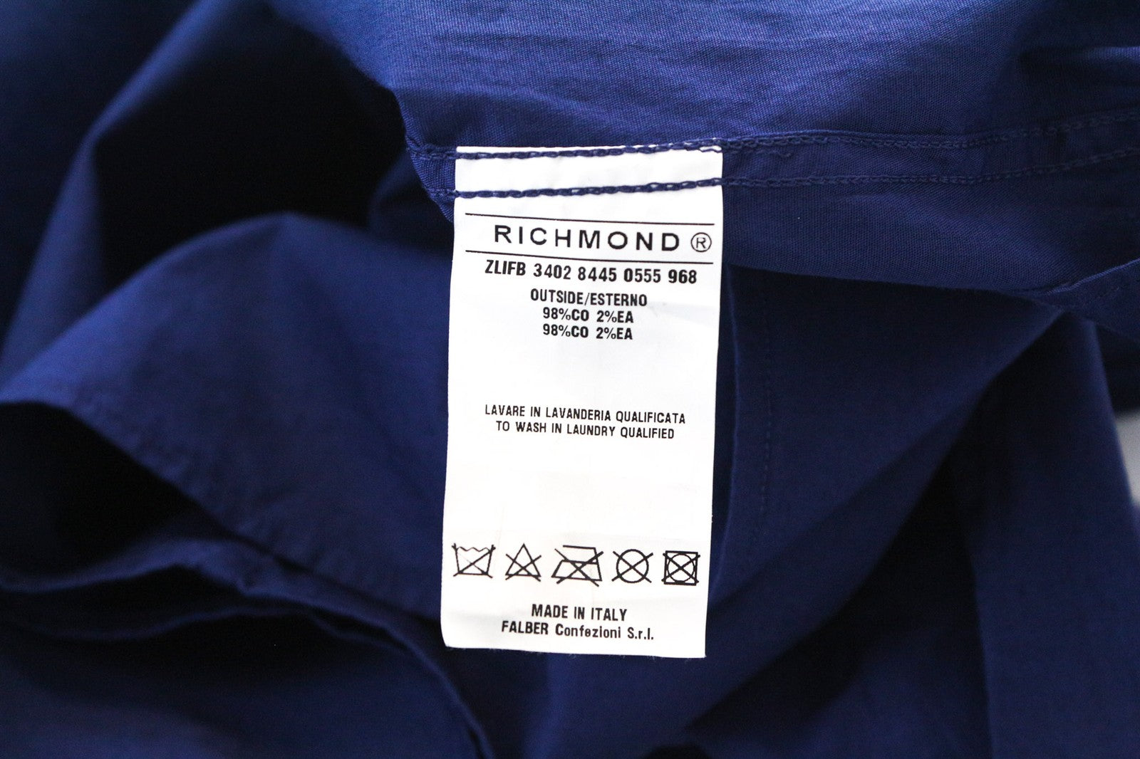 RICHMOND Men's Blue Cotton Stretch Shirt L Logo Chest Long Sleeve