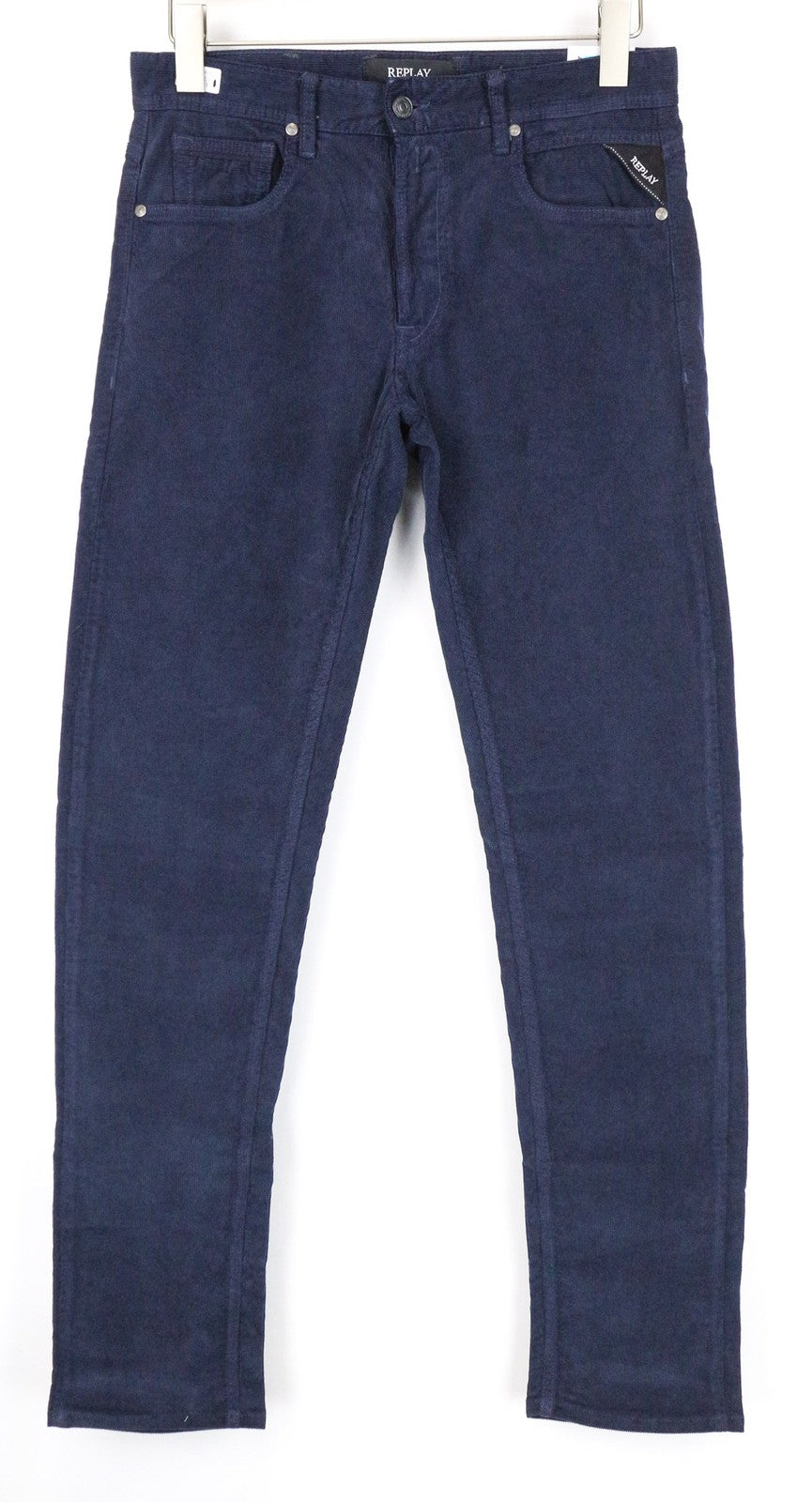 REPLAY Grover Men's W29/L34 Blue Corduroy Trousers Straight Cotton Stretch