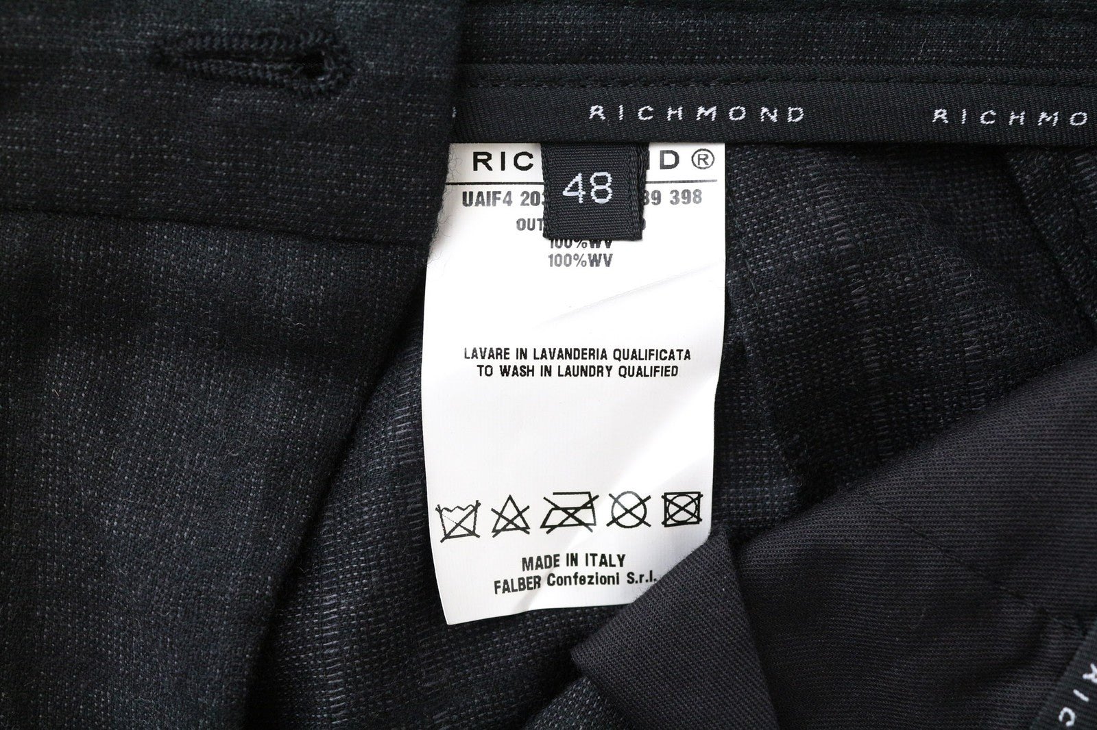 RICHMOND Men's Pants 48 Dark Grey Wool Pattern Classic Tailored Trousers