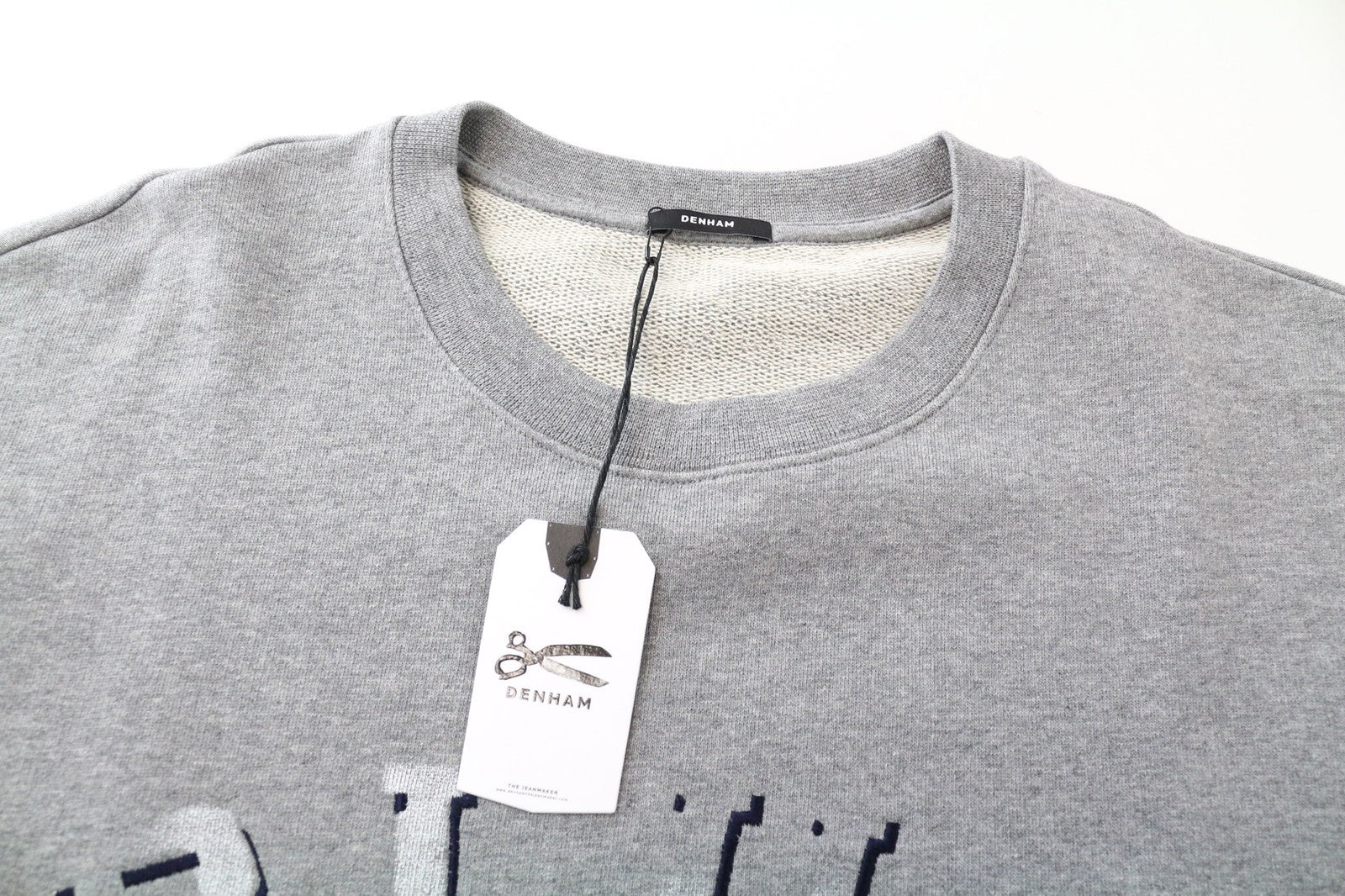 DENHAM Blue City Men's Sweatshirt XS Grey Melange Cotton Jersey Crew Neck