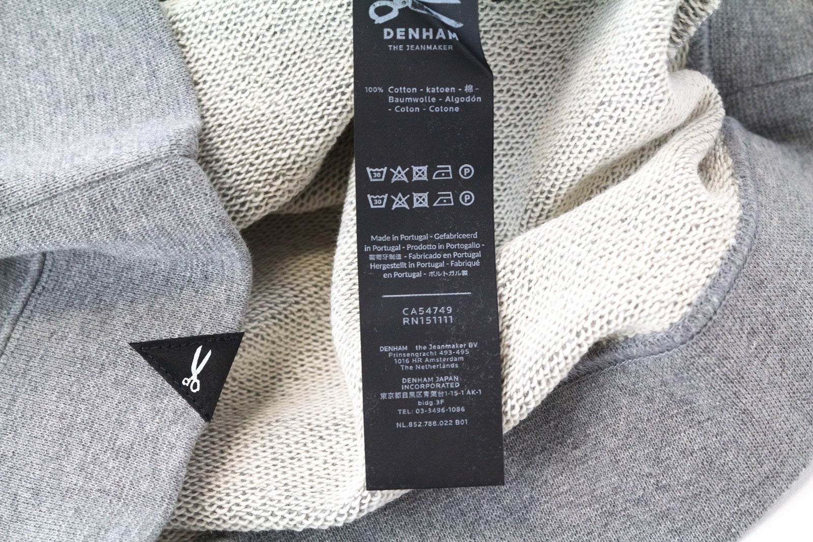 DENHAM Blue City Men's Sweatshirt XS Grey Melange Cotton Jersey Crew Neck