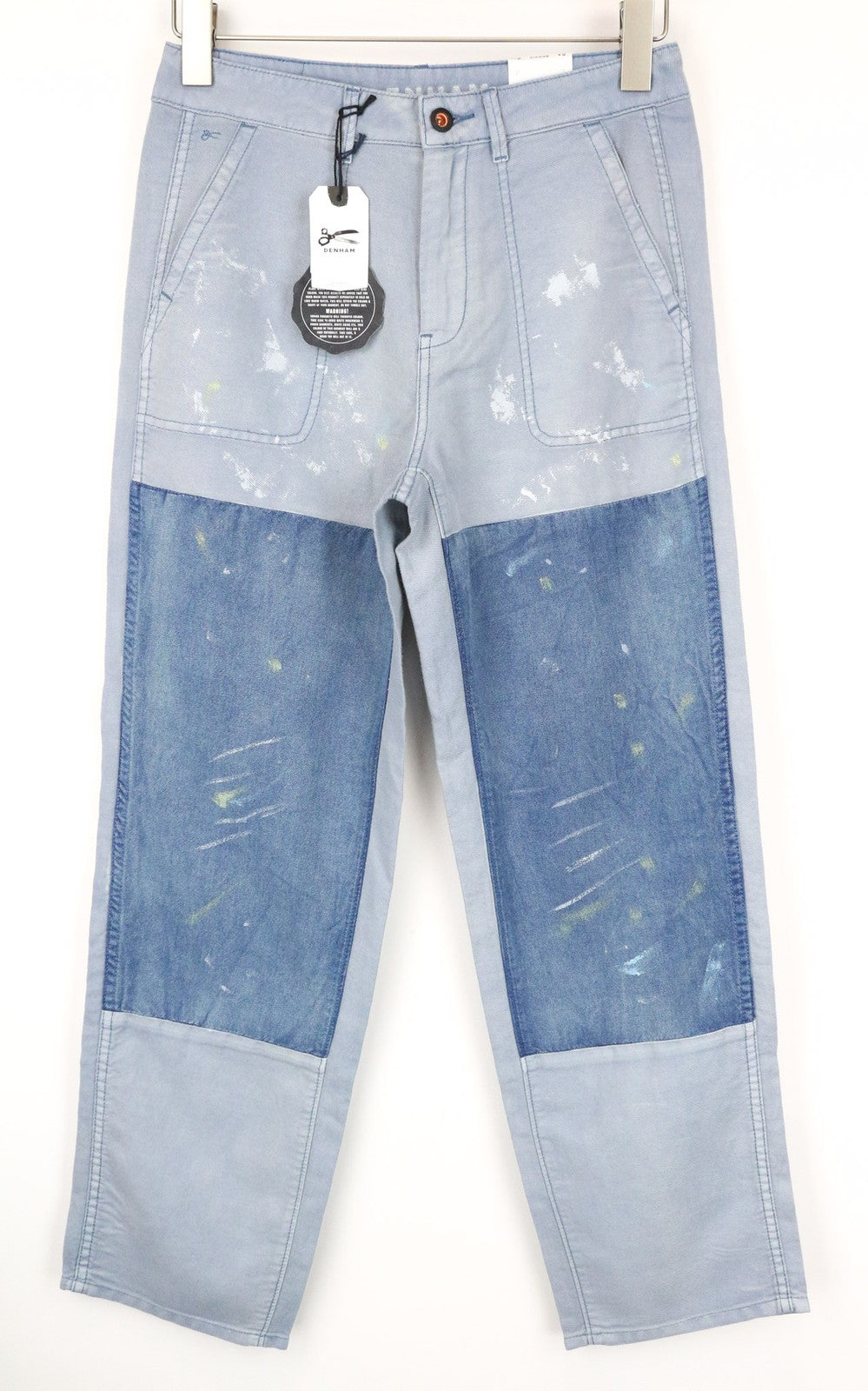 DENHAM Bonnie Women's Pants W23/L28 Blue Patched Two-Tone Wide Straight Leg