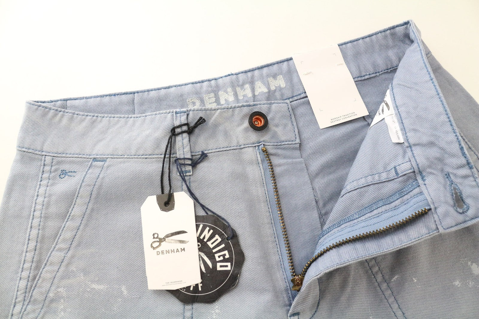 DENHAM Bonnie Women's Pants W23/L28 Blue Patched Two-Tone Wide Straight Leg