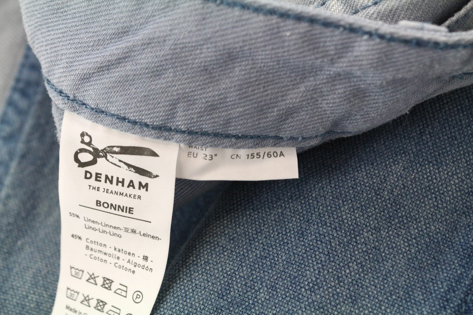 DENHAM Bonnie Women's Pants W23/L28 Blue Patched Two-Tone Wide Straight Leg