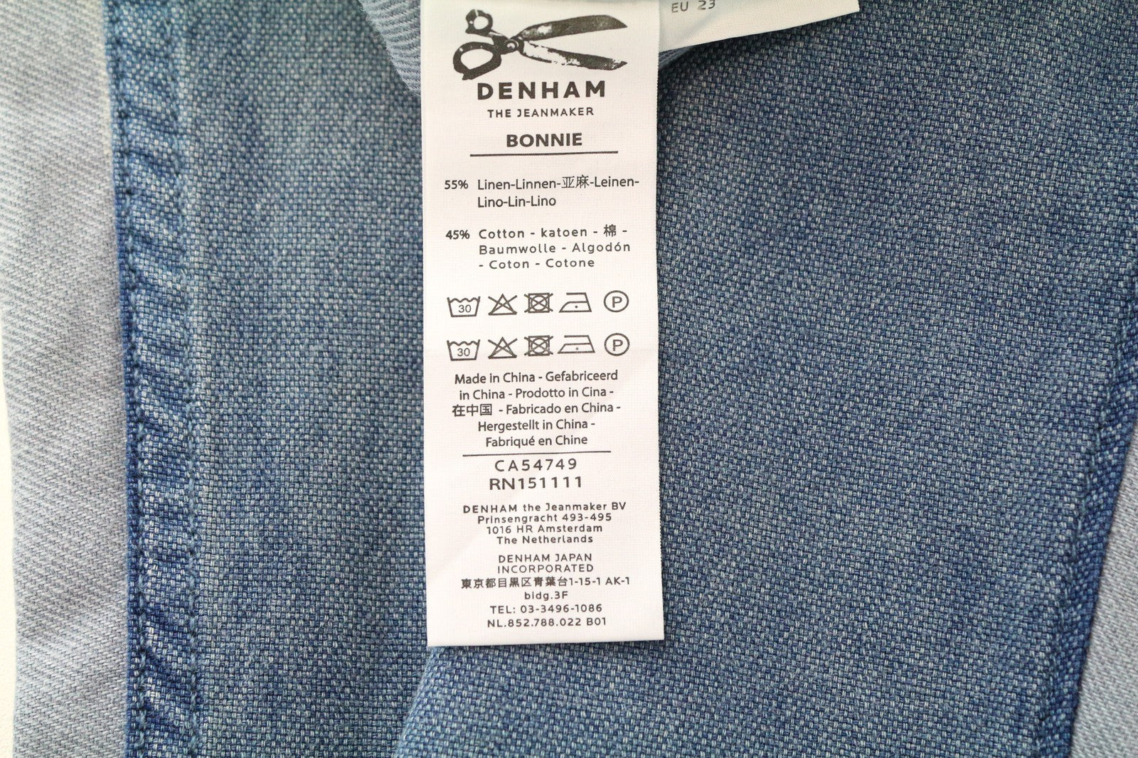 DENHAM Bonnie Women's Pants W23/L28 Blue Patched Two-Tone Wide Straight Leg