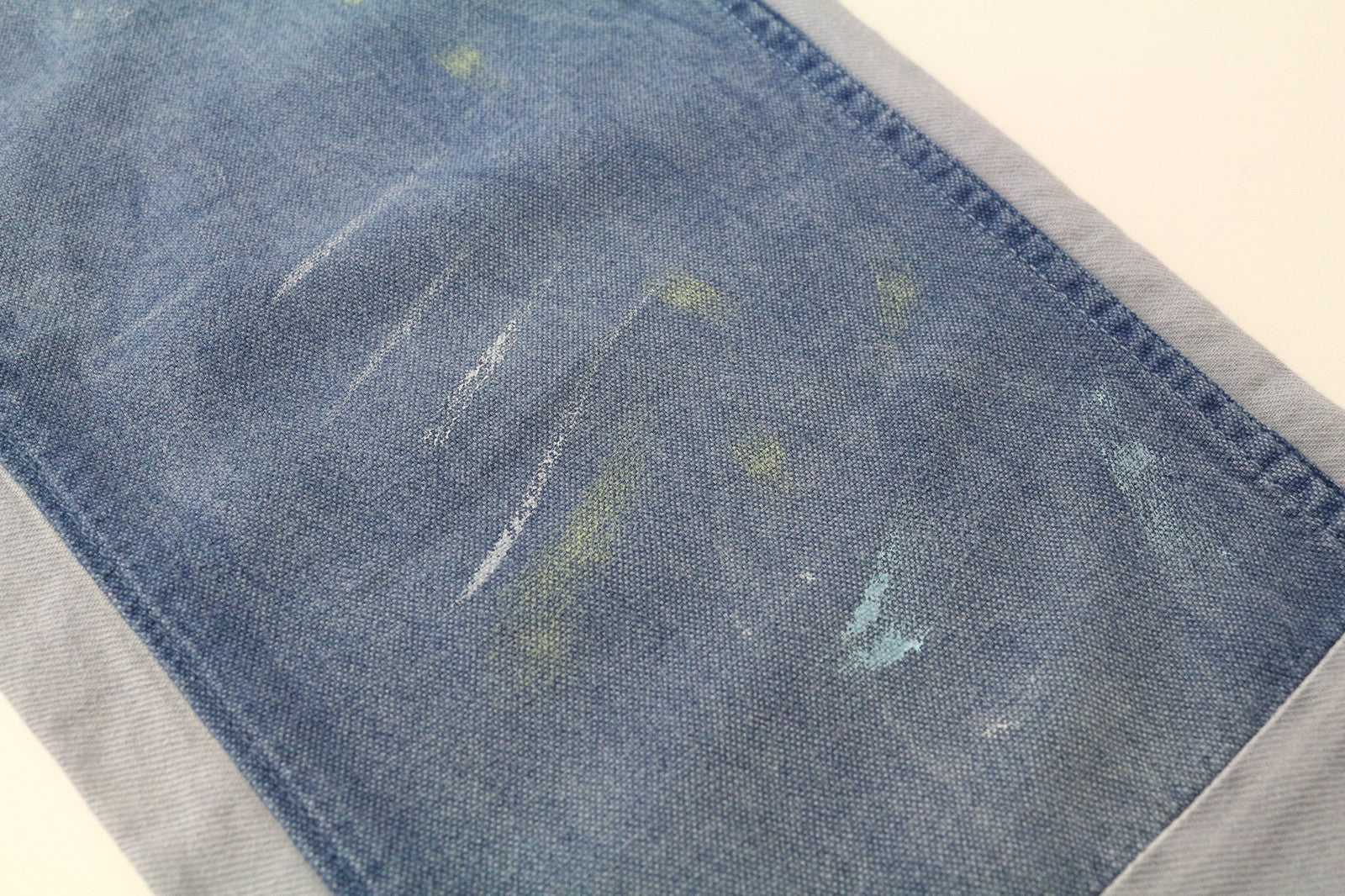 DENHAM Bonnie Women's Pants W23/L28 Blue Patched Two-Tone Wide Straight Leg