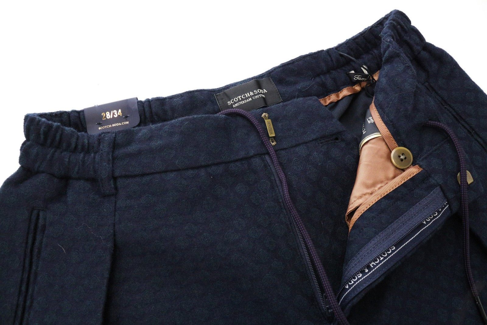 SCOTCH & SODA Tamachi Men's Pants W28/L34 Blue Wool Pleated Jacquard Loose