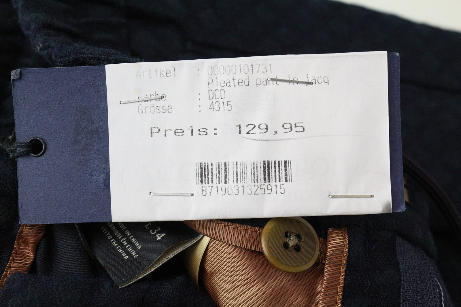 SCOTCH & SODA Tamachi Men's Pants W28/L34 Blue Wool Pleated Jacquard Loose