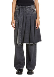 R13 Kilted Damon Women Jeans 27 Everit Black Faded Skirt High Waist RRP€899