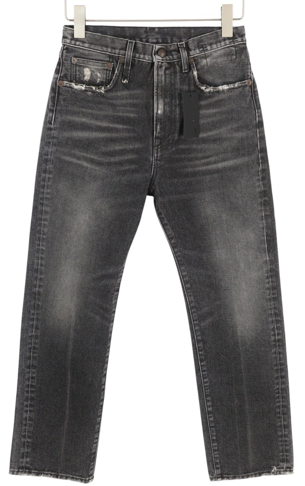 R13 Courtney Slim Women Jeans 27 Everit Black Faded Washed Zip Distress Denim