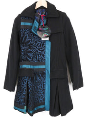 DESIGUAL Dreams Women's Coat ~38 Black Lined Patterned Pleated Single-Breast