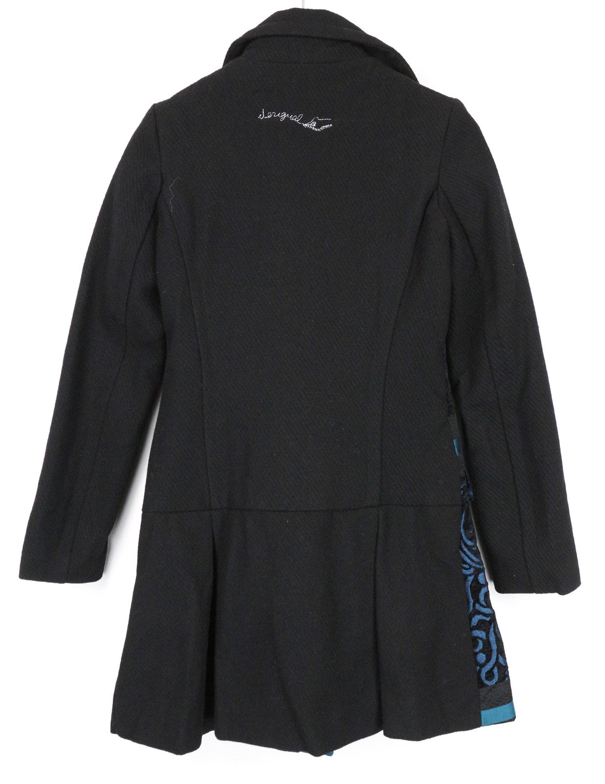 DESIGUAL Dreams Women's Coat ~38 Black Lined Patterned Pleated Single-Breast