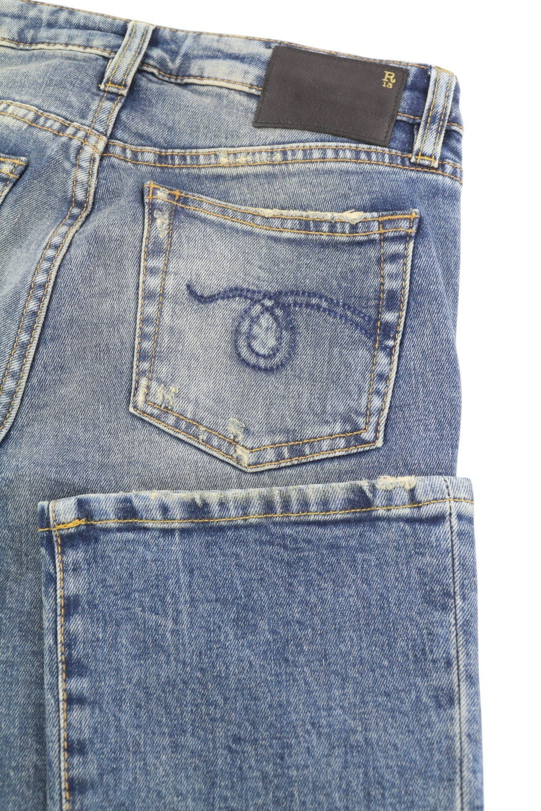 R13 Kick Fit Women Jeans 24 Kelly Stretch Flared Cropped Faded Denim RRP€699