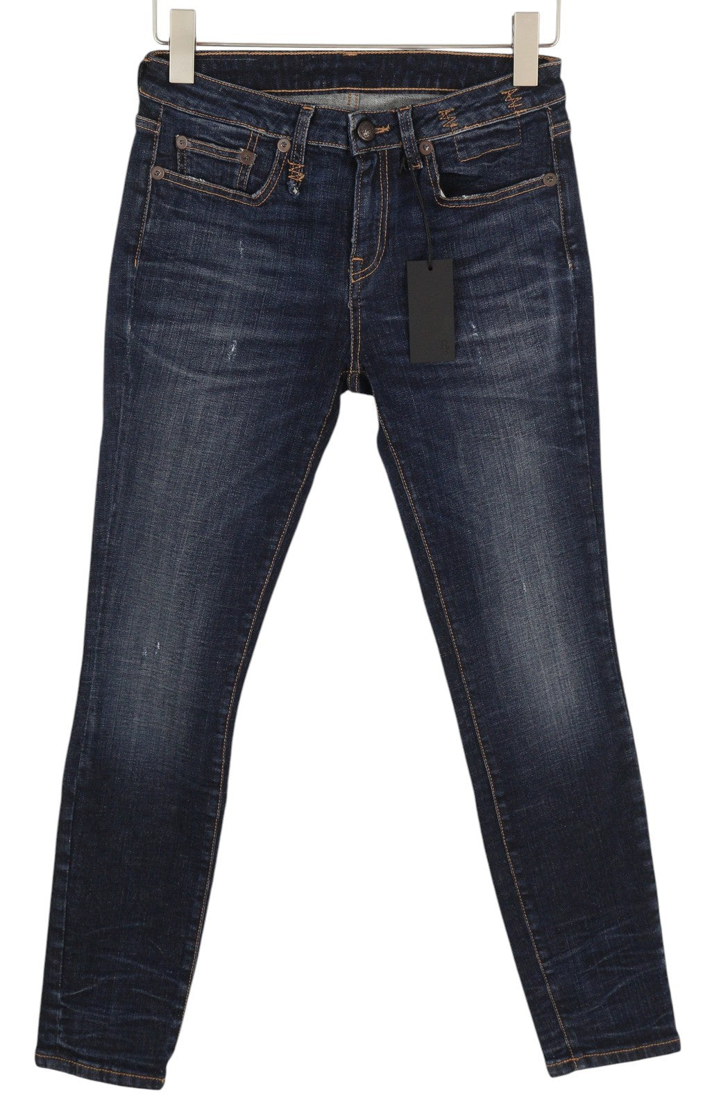 R13 Alison Skinny Women Jeans 27 Howell Indigo W Cut Black Hem Faded Distress