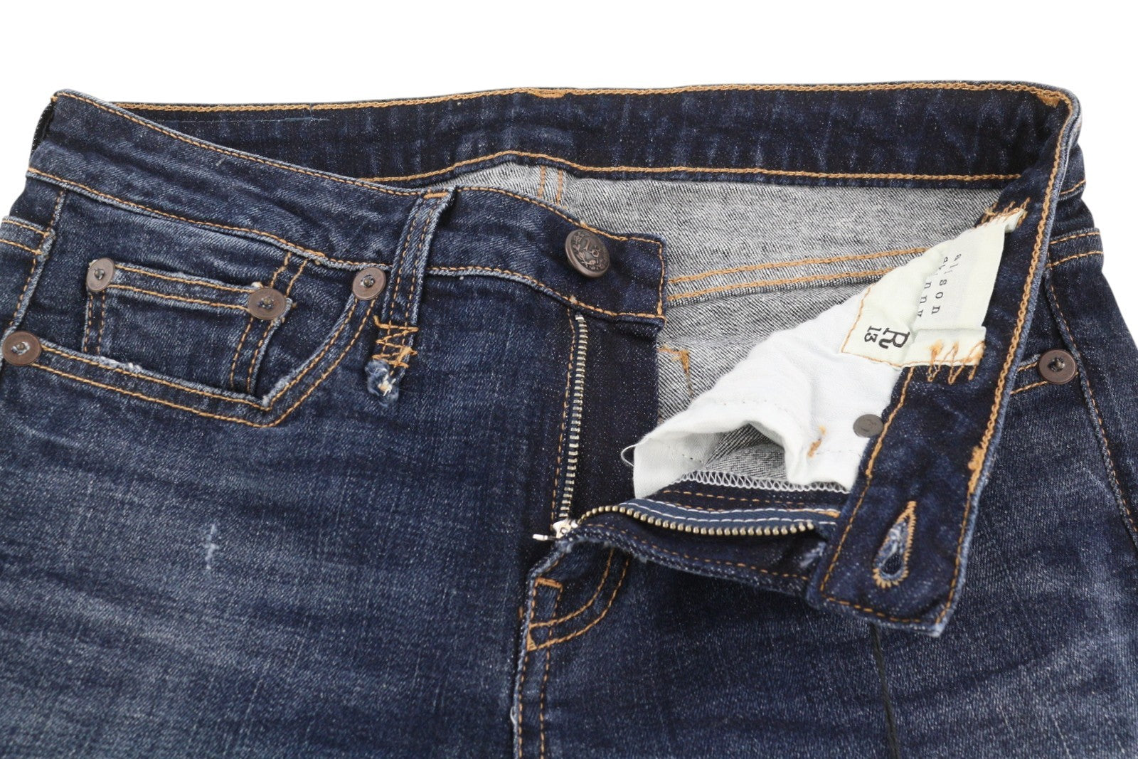 R13 Alison Skinny Women Jeans 27 Howell Indigo W Cut Black Hem Faded Distress