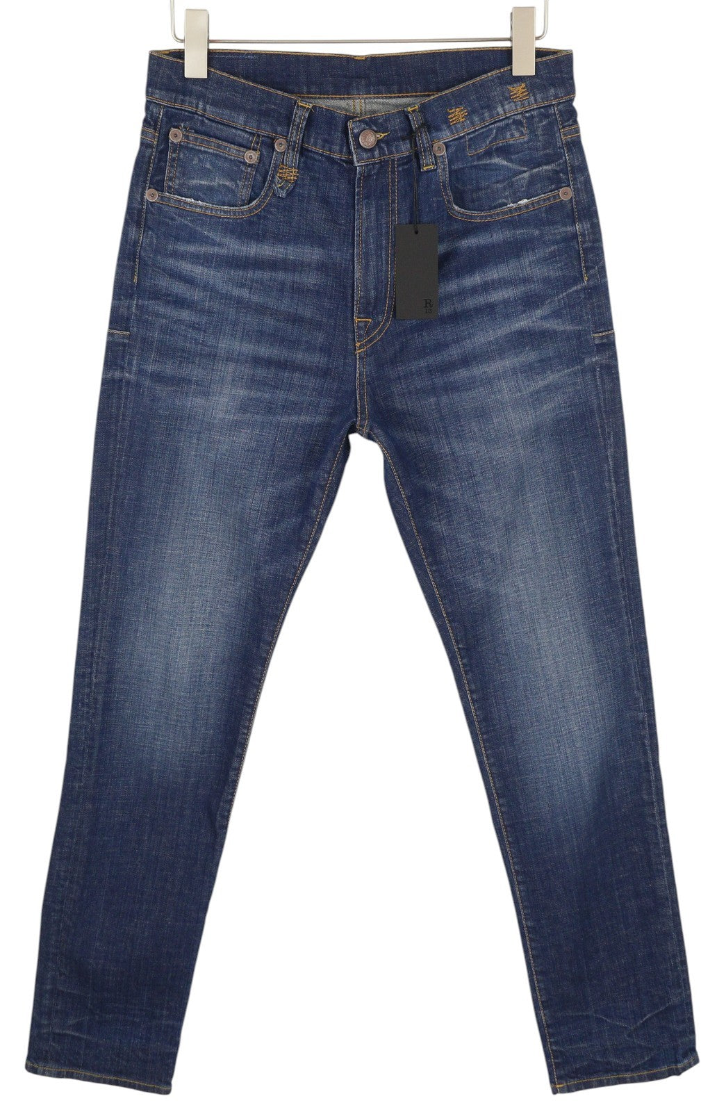 R13 Skate Men Jeans 33 Howell Indigo Washed Faded Skinny Fit Zip Fly Logo Denim