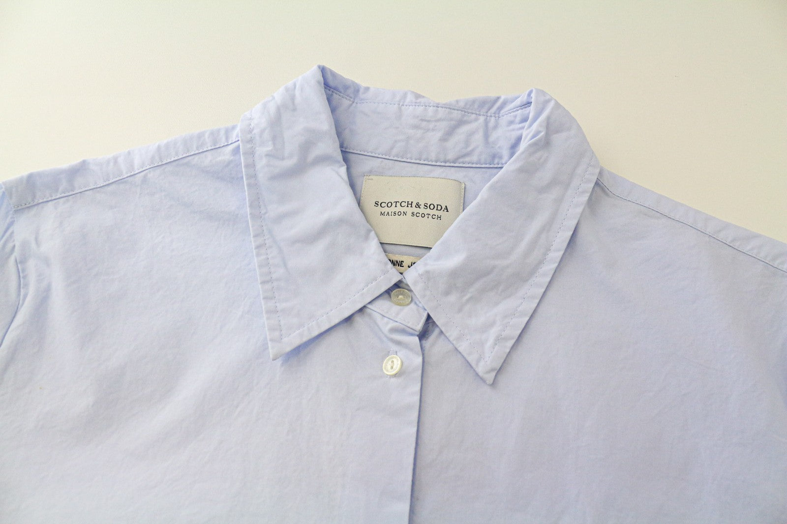 MAISON SCOTCH Women's Shirt M Light Blue Cotton Logo Formal Long Sleeve