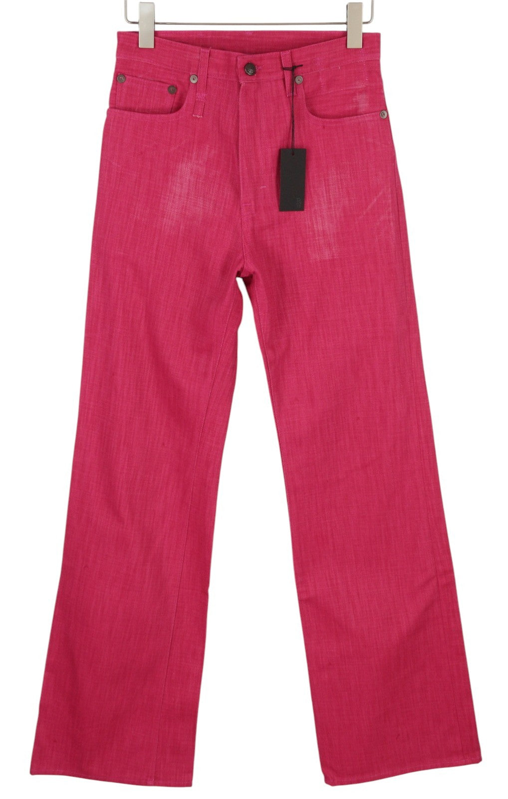 R13 Jane Women Jeans 27 Vivid Pink Faded Flared Leg High Waist Zip Fly Denim