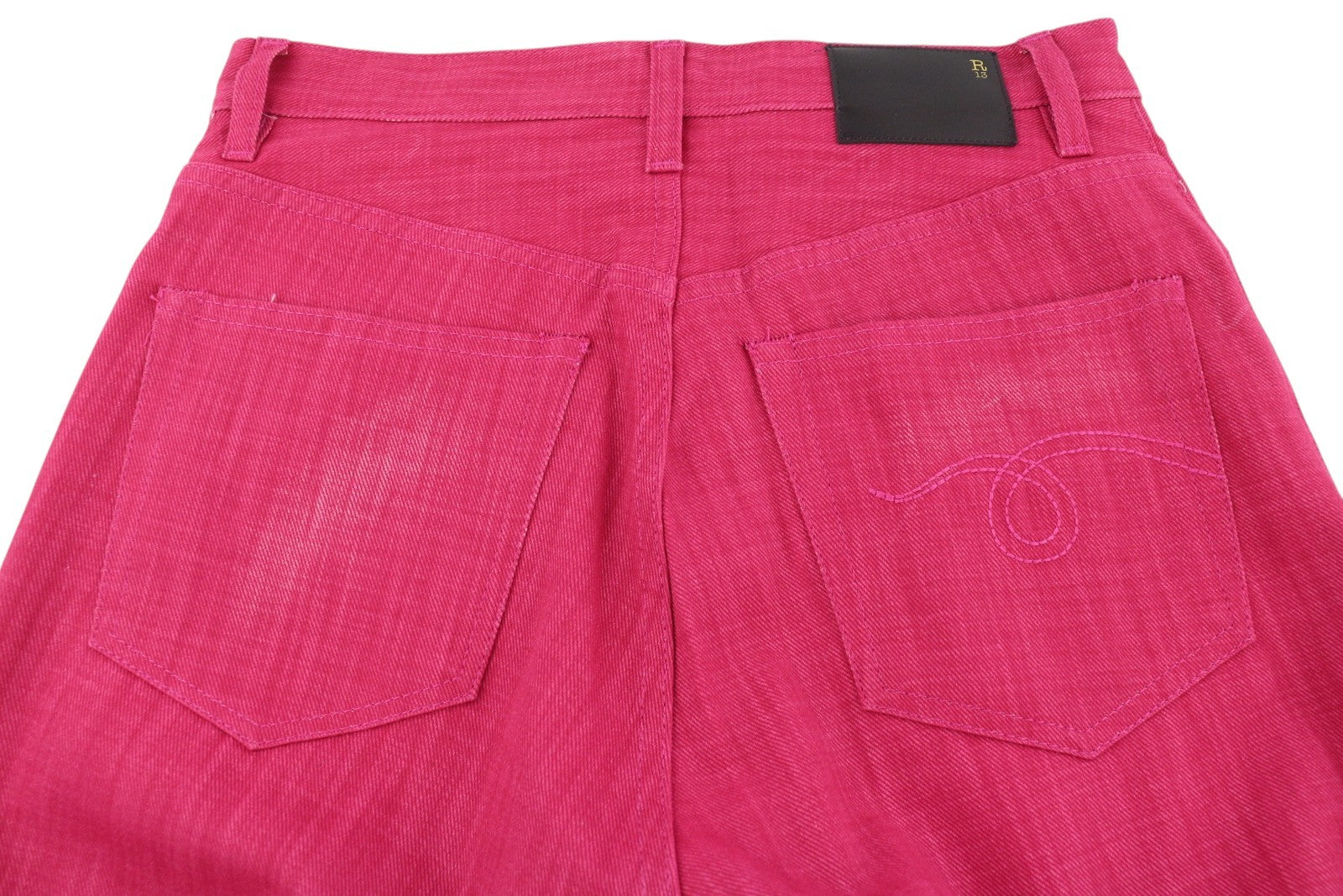 R13 Jane Women Jeans 27 Vivid Pink Faded Flared Leg High Waist Zip Fly Denim
