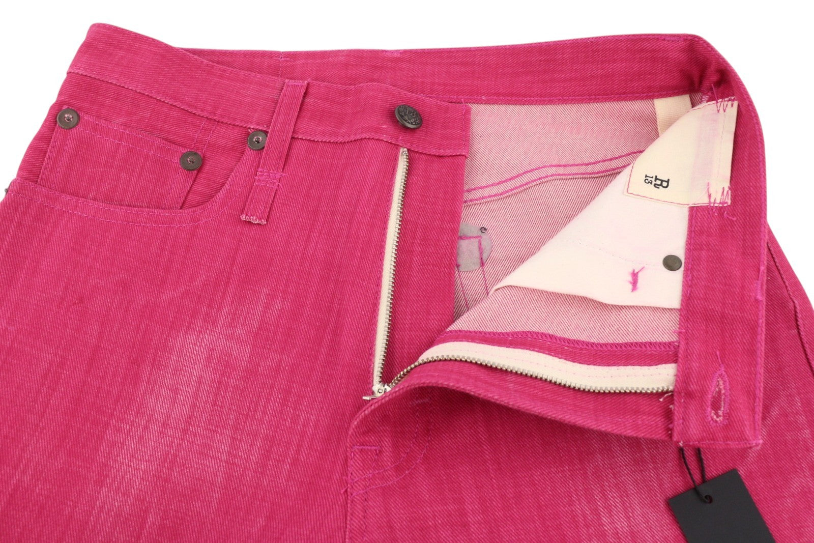 R13 Jane Women Jeans 27 Vivid Pink Faded Flared Leg High Waist Zip Fly Denim