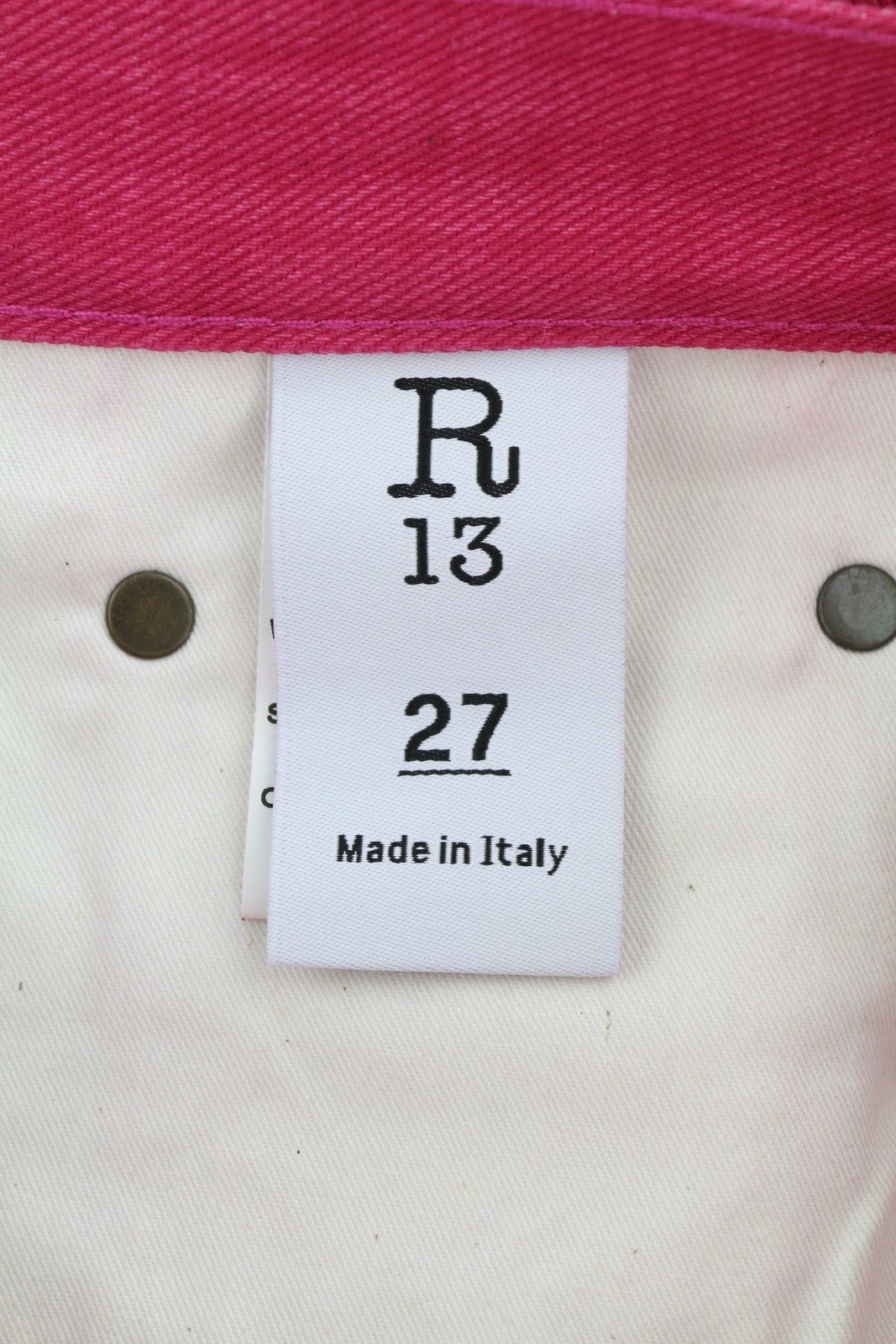 R13 Jane Women Jeans 27 Vivid Pink Faded Flared Leg High Waist Zip Fly Denim