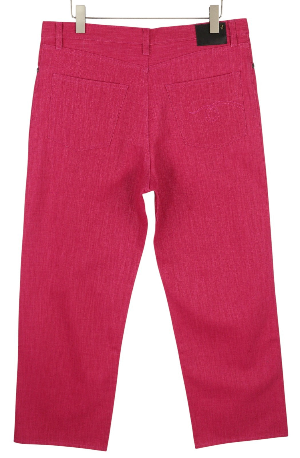 R13 Damon Pleated Women Jeans 27 Vivid Pink Wide Leg Zip Fly Five-Pockets Denim