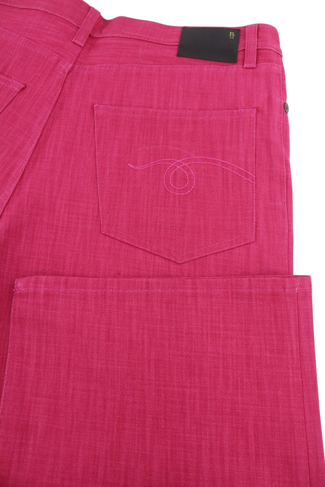 R13 Damon Pleated Women Jeans 27 Vivid Pink Wide Leg Zip Fly Five-Pockets Denim