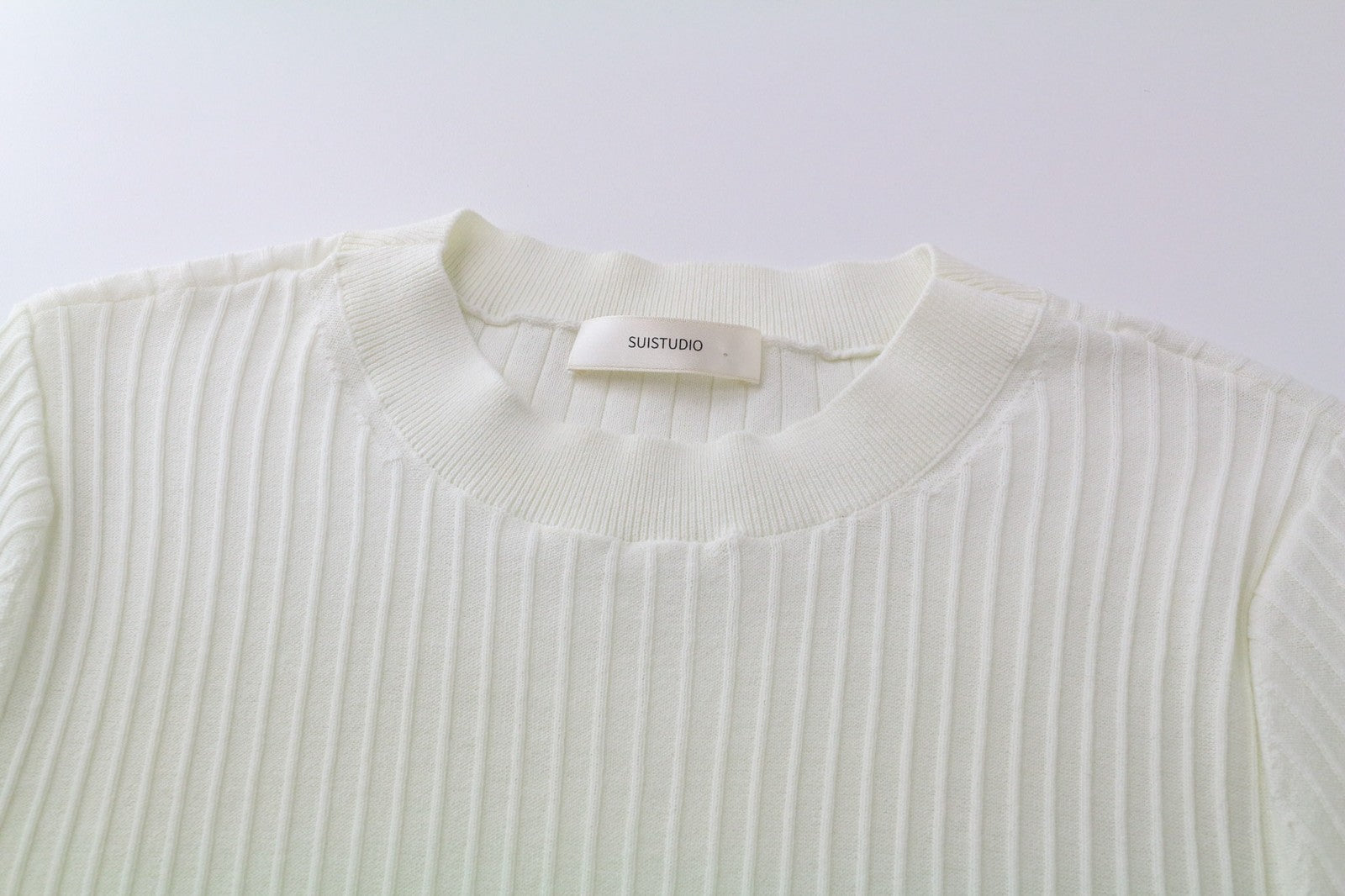 SUISTUDIO Randy Women's Tee XL Off-White Rib Knit Slim Cotton Crew Neck