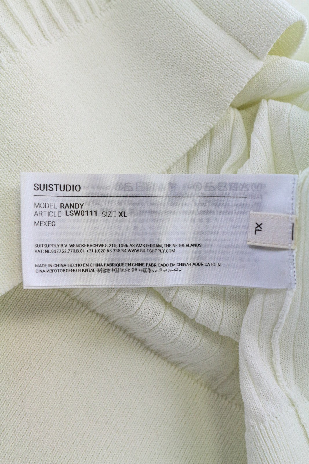 SUISTUDIO Randy Women's Tee XL Off-White Rib Knit Slim Cotton Crew Neck