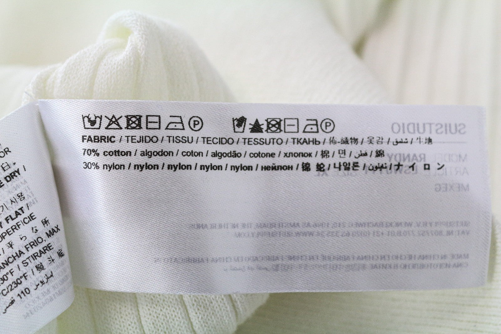 SUISTUDIO Randy Women's Tee XL Off-White Rib Knit Slim Cotton Crew Neck