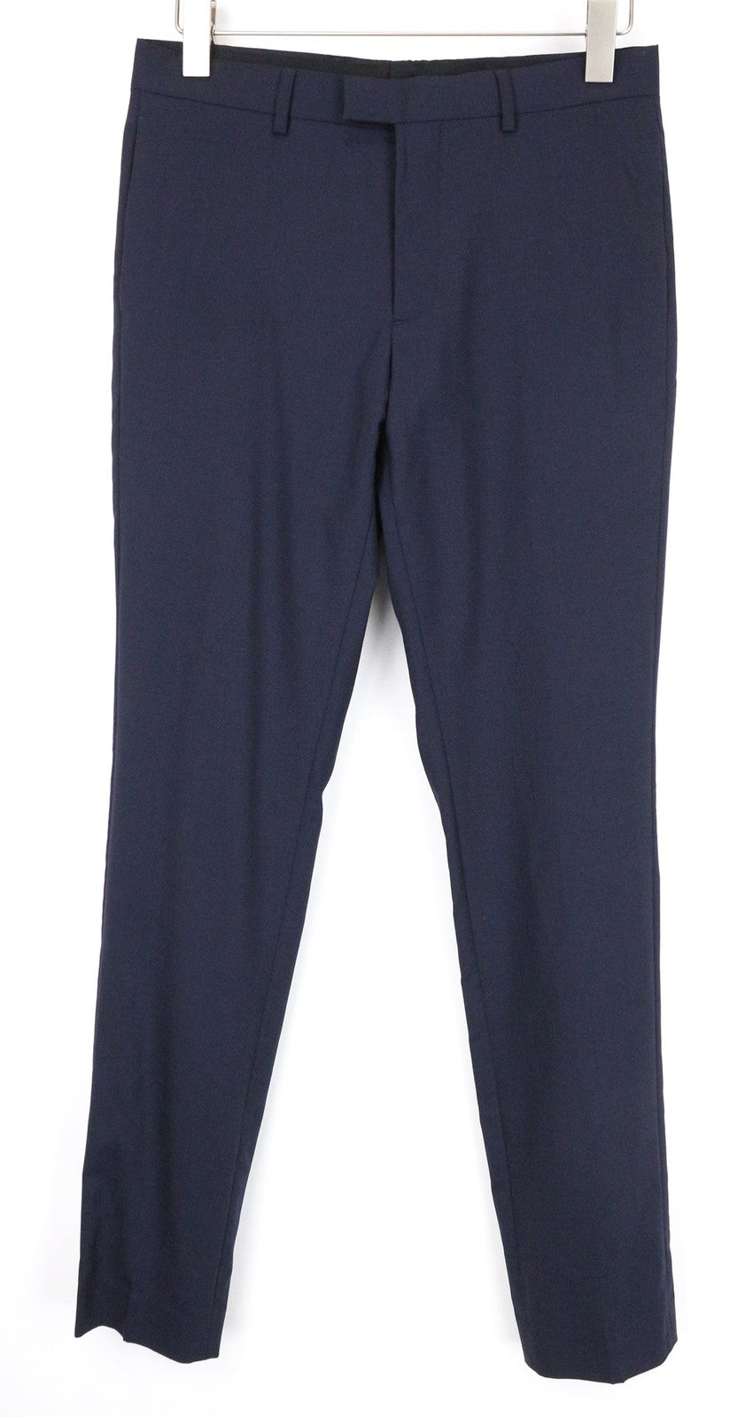 SANDRO Men's Pants EU38 Navy Blue Wool Blend Slim Melange Flat Front Style