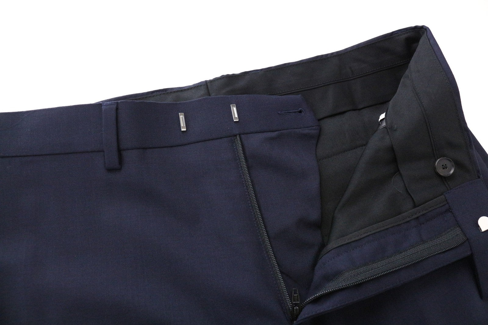 SANDRO Men's Pants EU38 Navy Blue Wool Blend Slim Melange Flat Front Style