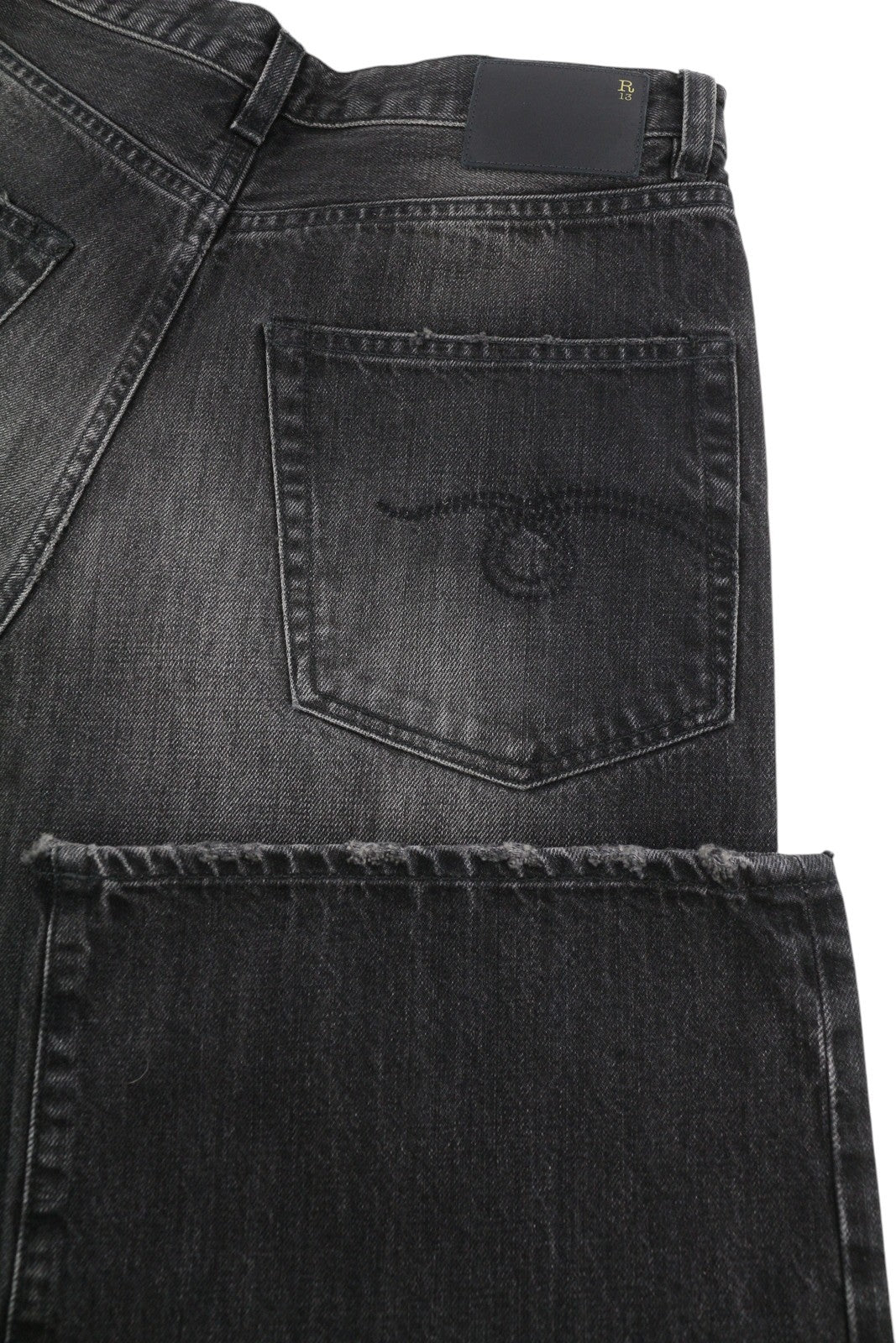 R13 D'Arcy Loose Women Jeans 27 Wilson Black Washed Relaxed Fit Denim RRP€700