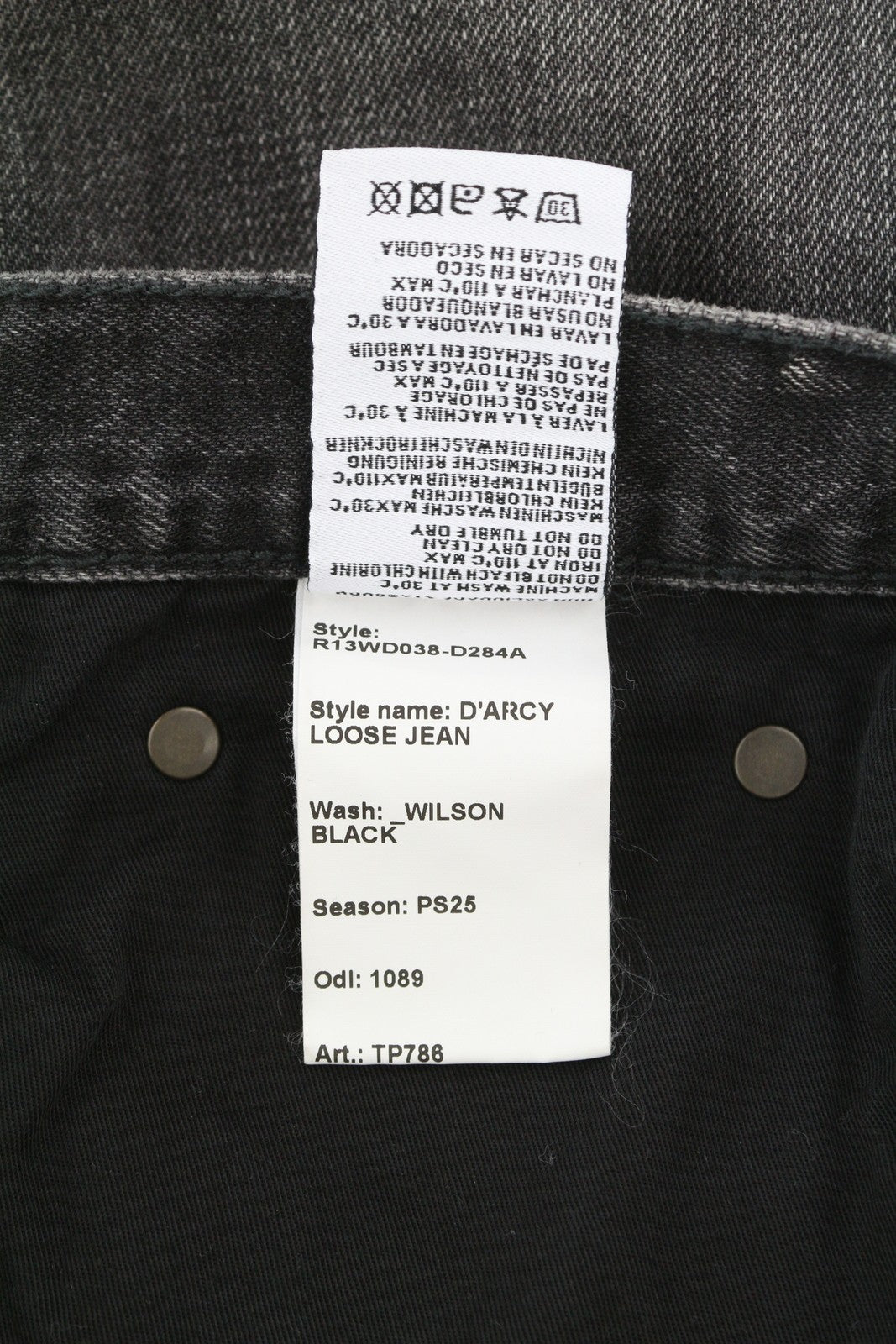 R13 D'Arcy Loose Women Jeans 27 Wilson Black Washed Relaxed Fit Denim RRP€700